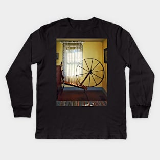 Knitting - Large Spinning Wheel Near Lace Curtain Kids Long Sleeve T-Shirt